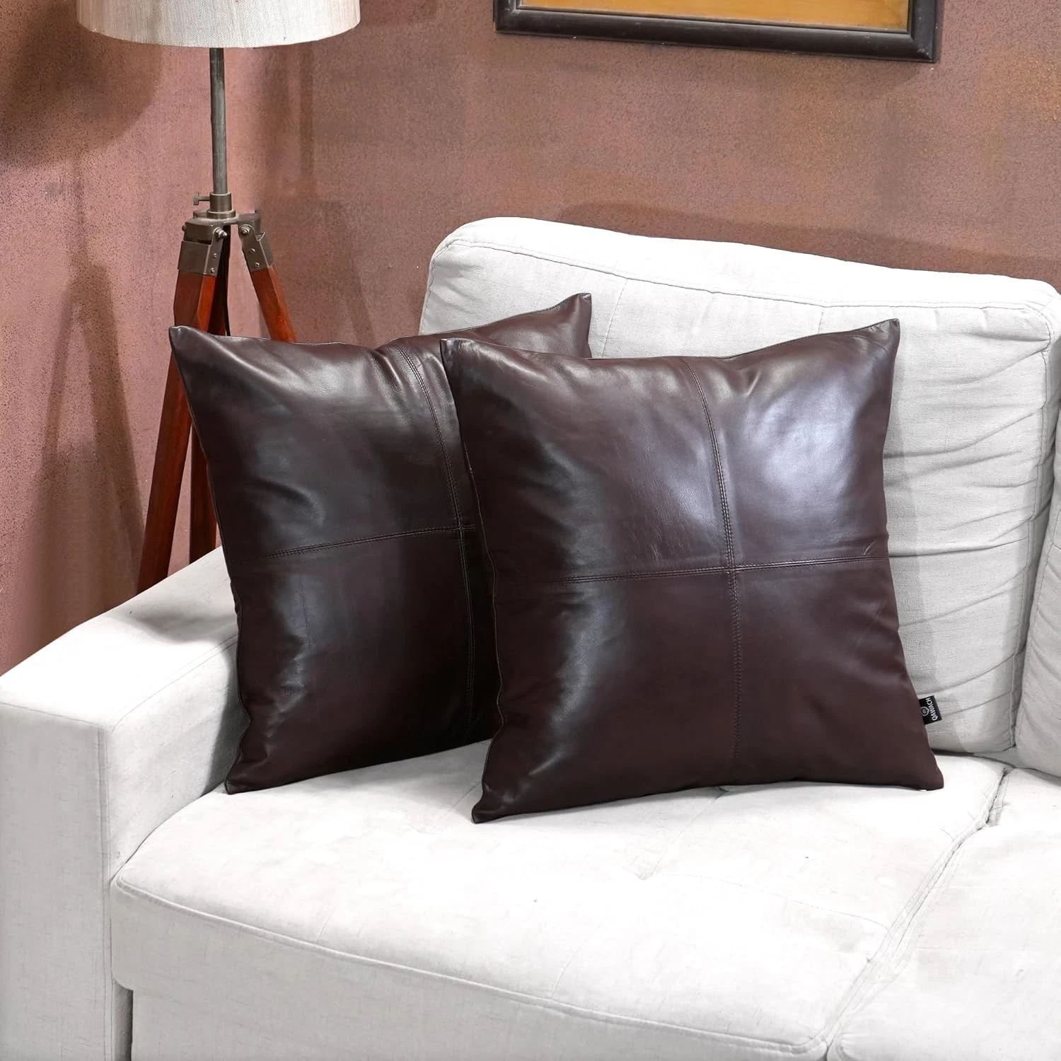 Dark Brown Lambskin Leather Pillow Covers - 16" x 16" - Set of 2