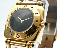 【EXC+5】Vintage Gucci 6300L Black Dial Gold Plated 22mm Swiss Made Quartz Women's