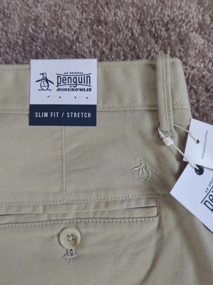 Pantalones chinos ajustados rectos/elásticos Penguin para hombre 32x30 Foto 2 de 4