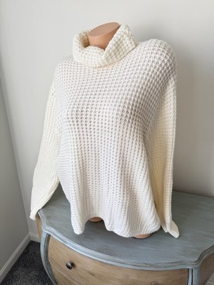 Winter WHITE Cream Turtleneck Sweater New 2X Cottagecore Chunky Cozy Waffle Knit