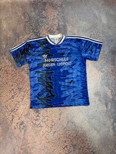ADIDAS VINTAGE 90s FOOTBALL SHIRT SOCCER JERSEY RARE BLUE Sz L FAHRSCHULE