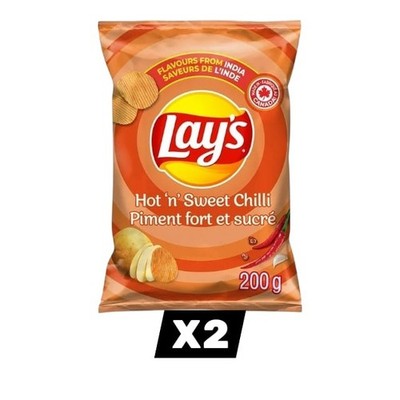 2 x Lay's Hot 'n' Sweet Chilli Ridged Potato Chips, 200g  - FREE SHIPPING