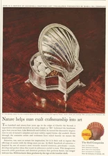 1960 Shell Oil Company Silver Seashell Spice Box James Robinson Vintage Photo Ad