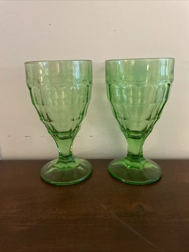 Depression Glass Colonial Block Pattern Water Goblet-Hazel Atlas Glass Co 5.75”