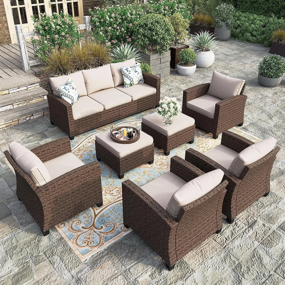 PHI VILLA Poly Rattan Sitzgruppe 9 Personen Sitzgarnitur Gartenmöbel Set Balkon Terrasse