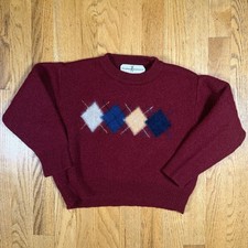 Fairway And Greene Kids Boys XS 100 Alpaca Red Argyle Sweater Vtg 4/5