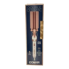 Conair Double Ceramic Triple Barrel Waver White/Rose Gold Deep Waves Hair Iron