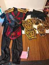 Halloween Ninja Costume Complete Outfit w/ Gold Armor Pieces. Kids Medium 8-10