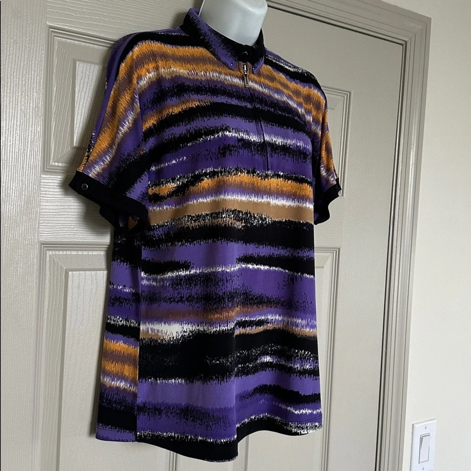 Jamie Sadock Women's Colorful Abstract Print Golf Polo T-Shirt Short Sleeve Sz M - Image 2 of 4