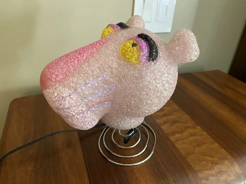 Pink Panther Table Lamp Plastic "Popcorn" Bobble Stand On/Off On Cord Works!