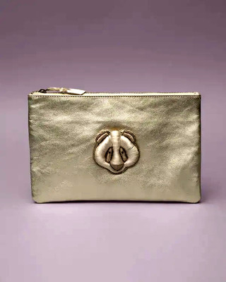 ALEXIS BITTAR EMBROIDED BEAR LARGE GOLD POUCH