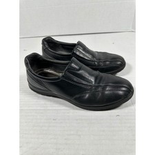 ECCO Womens Black Leather Slip On Loafers Squ...