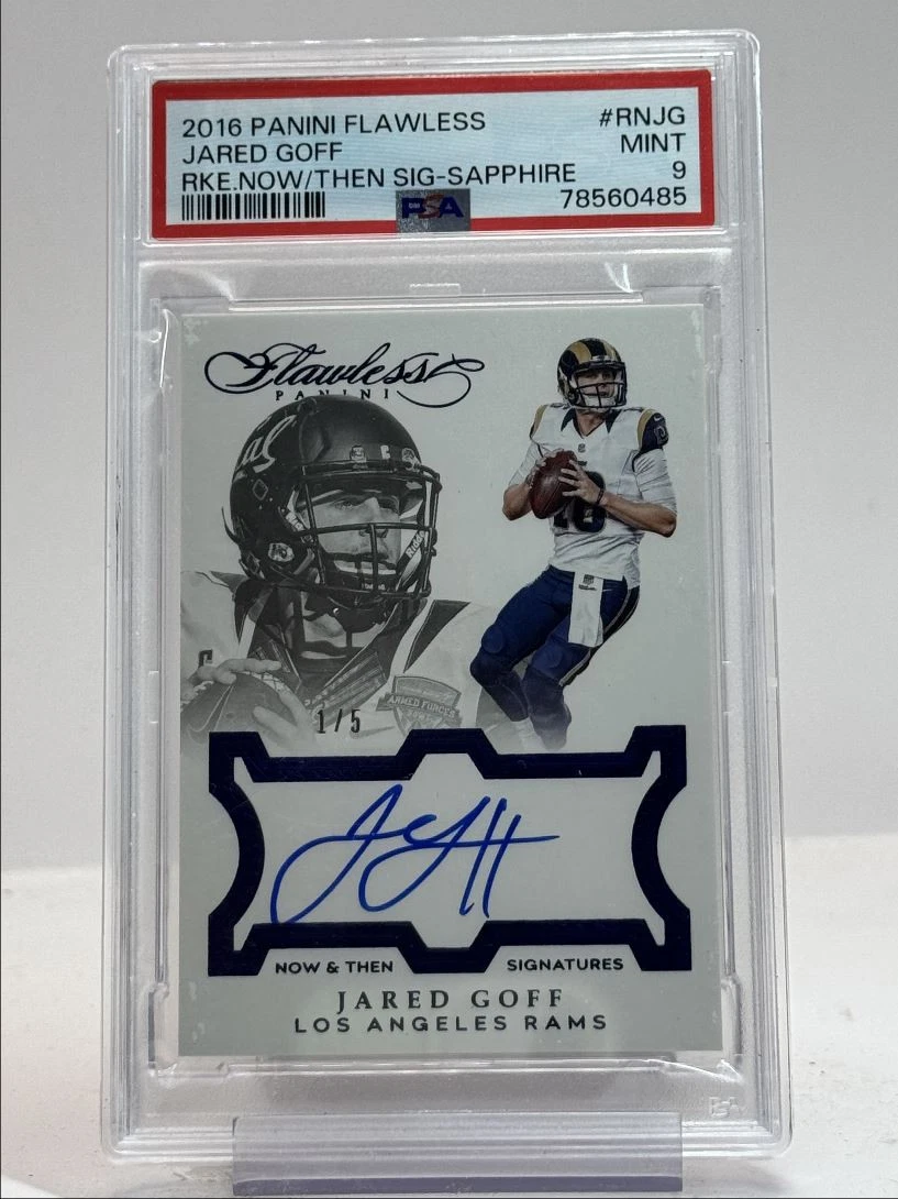 Jared Goff Panini Flawless Rookie Now and Then Signatures #RNJG Sapphire