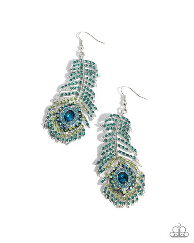 Paparazzi Prized Peacock - Green - Rhinestones - Turquoise Resin - Peacock Feath