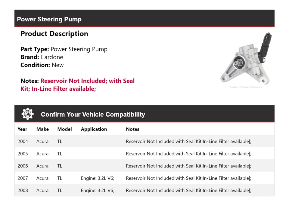 Bomba de dirección asistida Cardone para Acura TL 2004-2008 2005 2006 2007 Foto 2 de 4