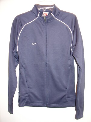 Womens S Navy Nike Team Fit Dry Track Jacket Full Zip White Stripes Zip Pockets