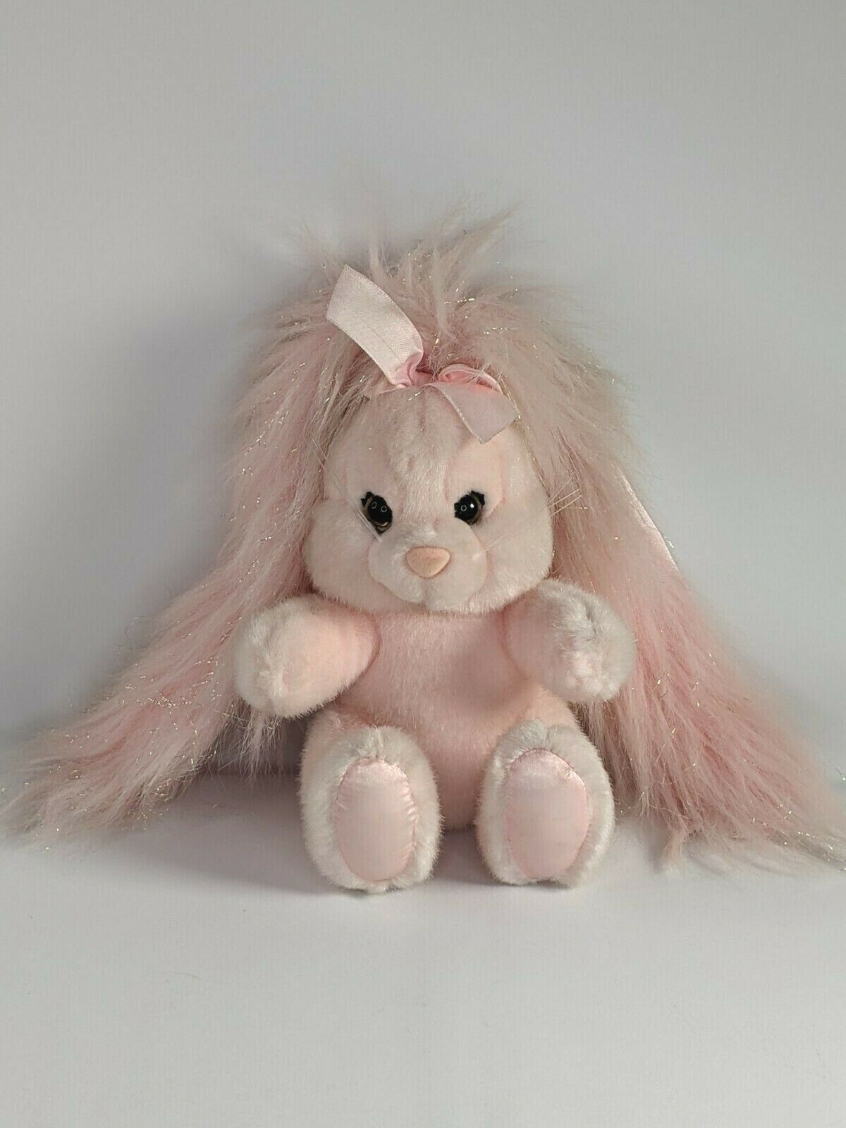 Applause 7" Hare Brush Bunny Pink Vintage Bunny Rabbit Long Satin Ears Plush