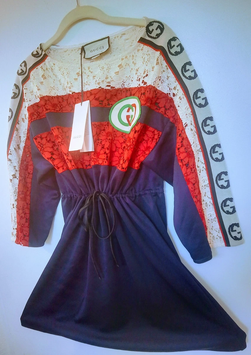 BRAND NEW (NWT) WOMEN'S GUCCI DRESS/Lace Embroidered : GG Logo Patch :  Size: XXS