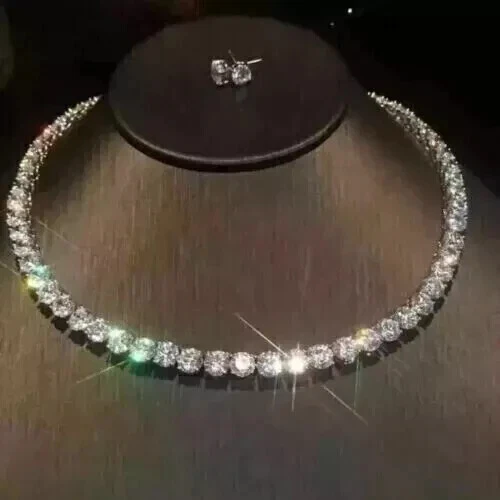 14K White Gold Plated 18" 4MM 22Ct Round Cut Lab Created Diamond Tennis Necklace - Image 2 of 4