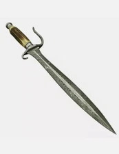 CUSTOM HANDMADE DAMASCUS STEEL SWORD WITH STAG HORN HANDLE AND LEATHER SHEATH