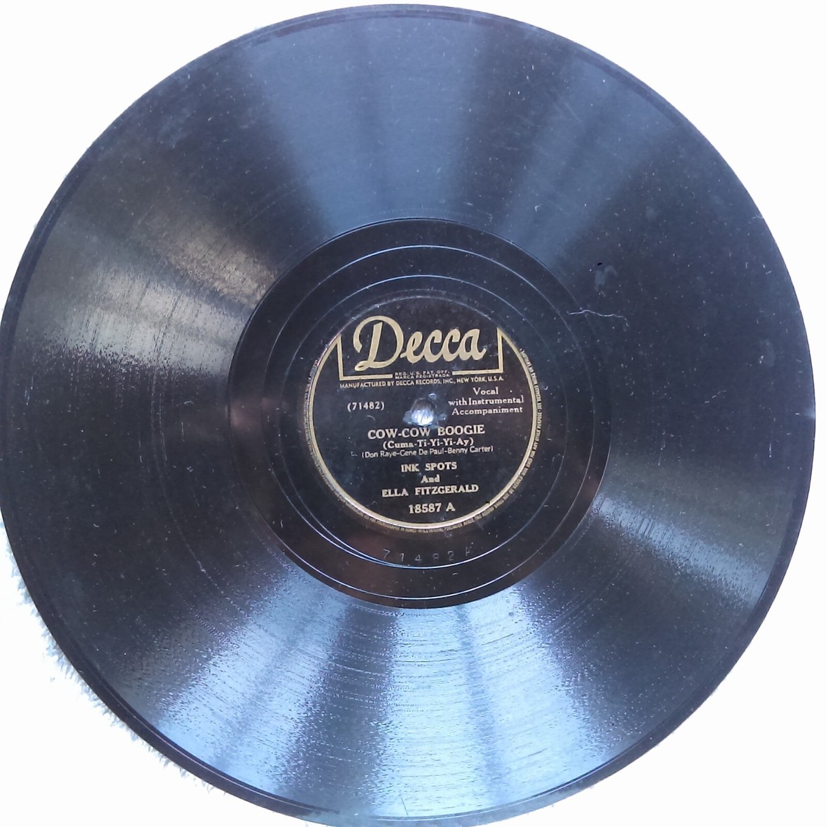 78 rpm Decca 18587, Ella Fitzgerald, Ink Spots, Cow Cow