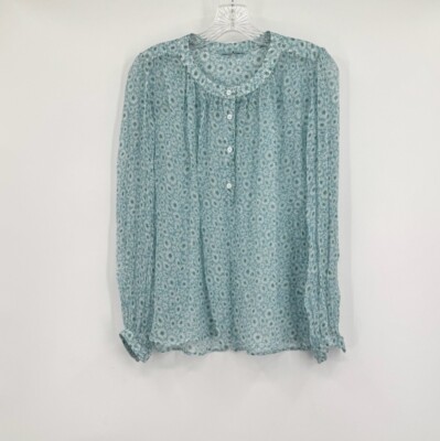 Ermanno Scervino Blue Floral Semi Sheer Long Sleeve Half Button Top