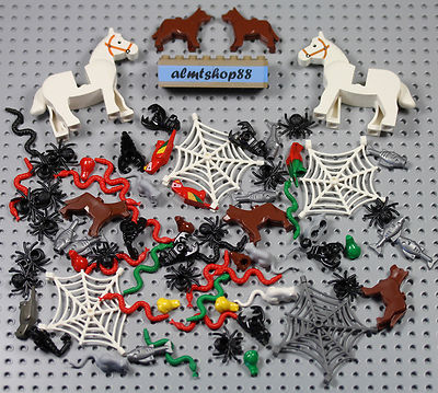 LEGO - 80 pcs Animals Lot - Horse Crab Clam Fish Dog Spider Snake Bat Rat Frog