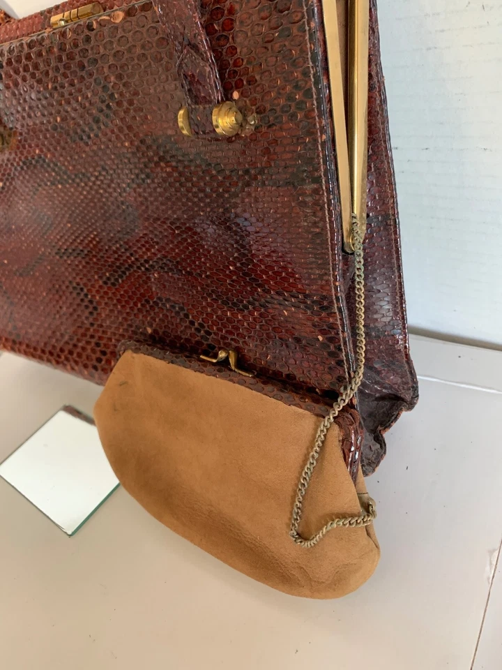 WALDY 包英格兰古董真正的蛇皮手提包钱包和更换钱包 Python — 第 2/4 张图片