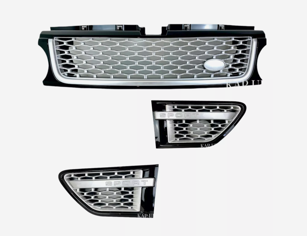 Range Rover Sport Black Front Grille Side Vents Silver Mesh L320 Fit 2010 - 2013