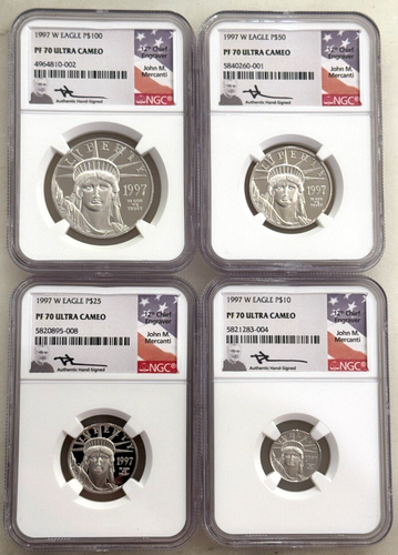 1997-W 4-COIN PLATINUM EAGLE STATUE OF LIBERTY SET NGC PF70 UCAM Mercanti Signed