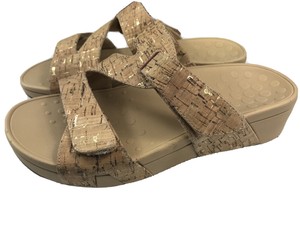 Vionic Kyla Gold Cork Women's 6 Wide Two Hook & Loop Strap Platform Sandals | eBay