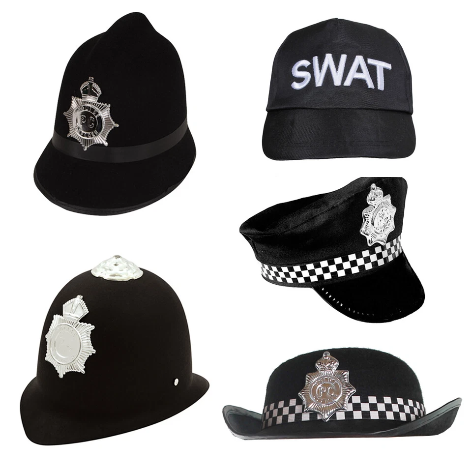 ILOVEFANCYDRESS / WICKED / HENBRANDT POLICE HAT FANCY DRESS CHECKERED COSTUME ACCESSORY ADULTS KIDS HEN NIGHT COP UK