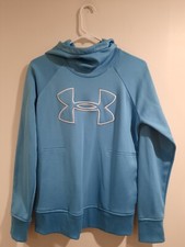 Under Armour Women's Cowl Neck Hoodie Light Blue Cold Gear Pockets Size Small