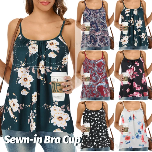 Women Summer Scoop Neck Loose Fit Casual Sleeveless Shirts Spaghetti Strap - Picture 1 of 42