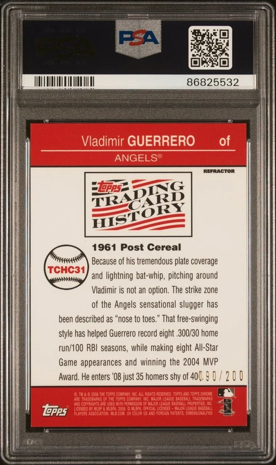 2008 Topps Chrome Vladimir Guerrero Card History Blue Refractor /200 PSA 7 POP 1 - Image 2 of 2