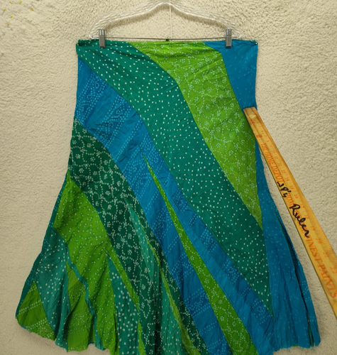 Dosa Women Skirt 4 Green Printed 100% Cotton Drawstring Ruffle Hem Casual Midi - Picture 17 of 21
