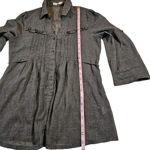 Have&Have Lightweight Semi Sheer 3/4 Sleeve Button Up Blouse, Dark Grey, Medium - Picture 9 of 11