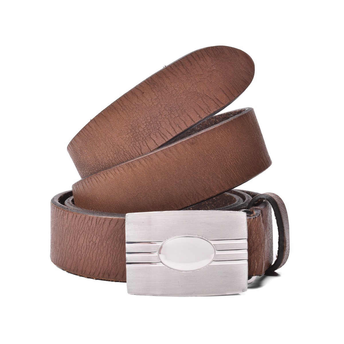 BRUNELLO CUCINELLI MEN'S 100% LEATHER BELT WITH SILVER TONE