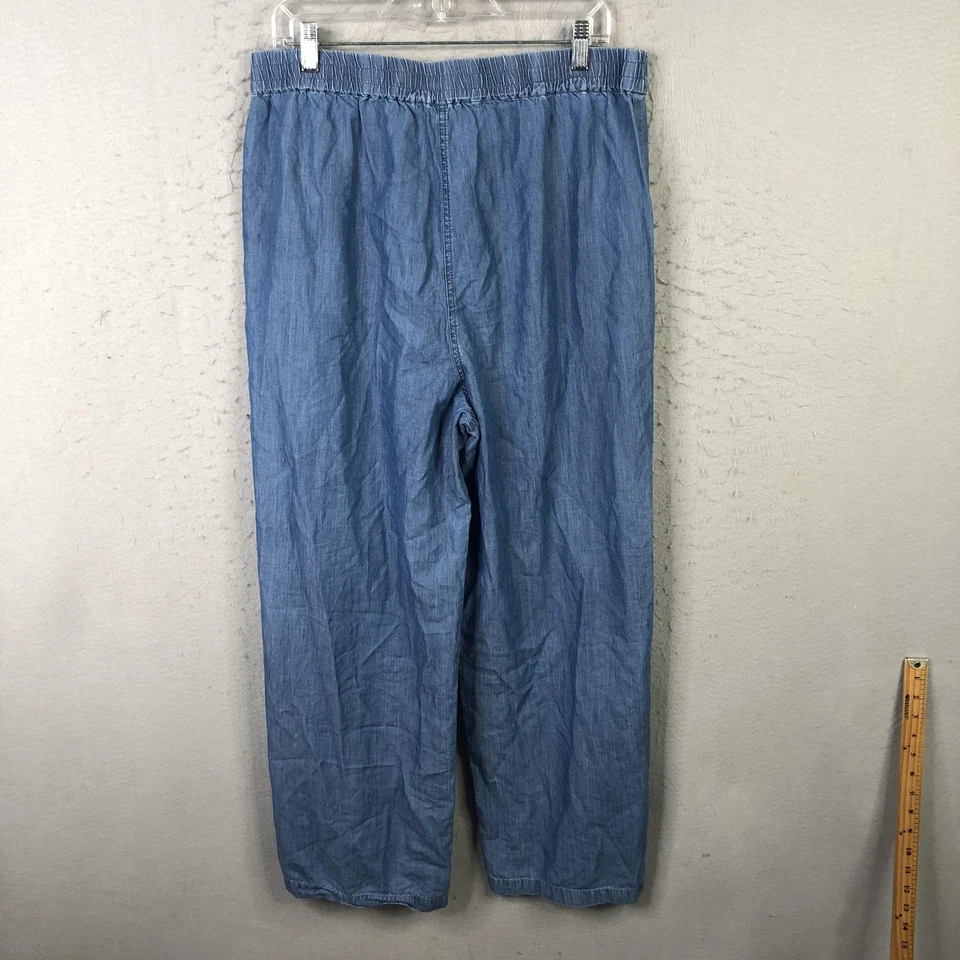 Брюки женские Michael Michael Kors большие синие шамбре широкие штанины эластичные на талии на молнии - Изображение 2 из 4