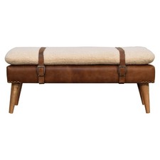 Bouclé Buffalo Hide Tan Leather Bench