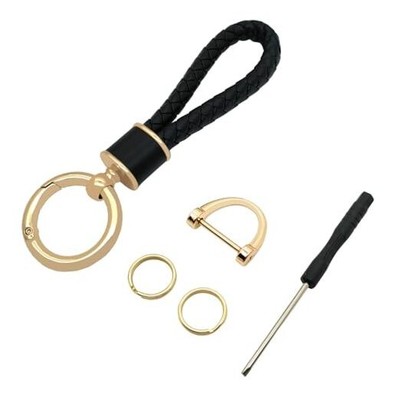Car Keychains Braided Leather Key Fob Key Chain with Anti-Lost D Ring and Black