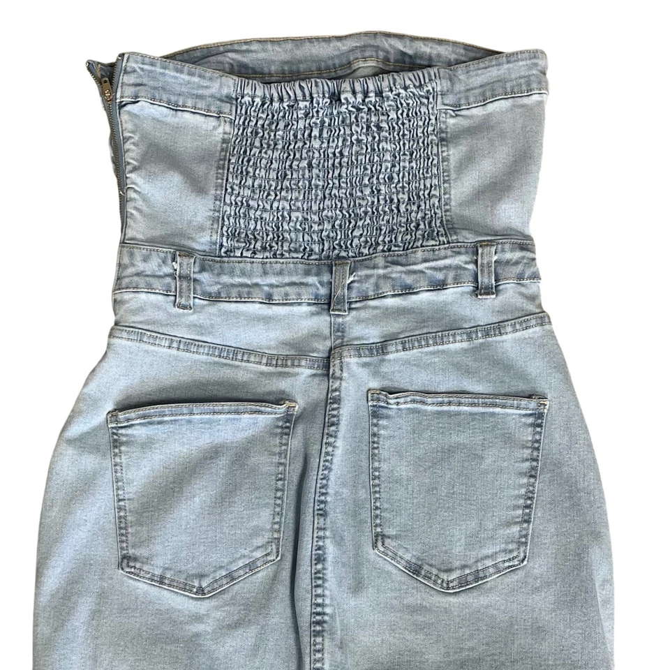 Vestido midi Love Tree denim sem alças cintura alta lavagem leve fenda frontal feminino M - Imagem 3 de 4