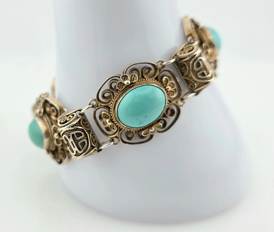 China Vintage Armband mit Türkis Silber vergoldet 39,4 g - Bild 2 von 4