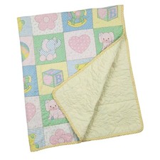 Vintage Pastel Patchwork Baby Quilt Blanket Teddy Bear Rocking Horse Nursery