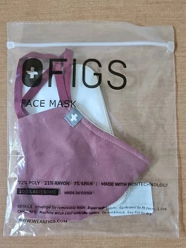 NEW IN PACKAGE FIGS SCRUBS FIONx Woven REUSABLE CLOTH Mask - Small/Medium Mauve