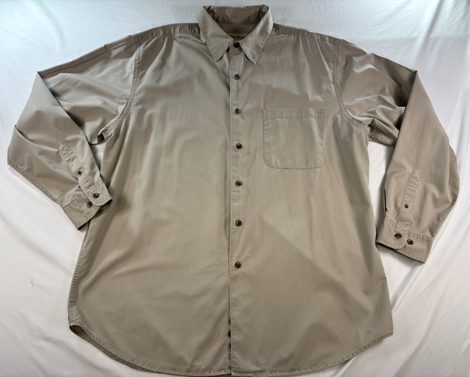 Vintage Eddie Bauer Button Down Shirt Mens Sz Large 100% Cotton Khaki Outdoor