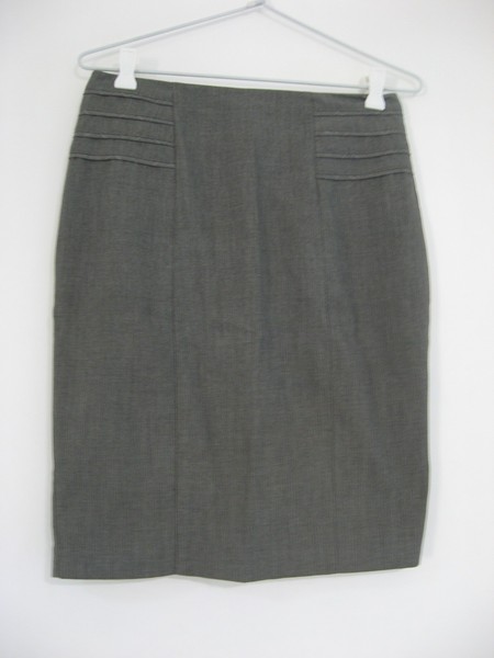 PORTMANS GREY STRAIGHT SKIRT WITH WAIST DETAIL+PLEATED KICK PLEAT SIZE 8