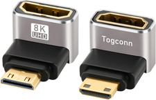 90 Degree Mini HDMI to HDMI Adapter 2 Pack, Up and Down Right Angle Mini HDMI