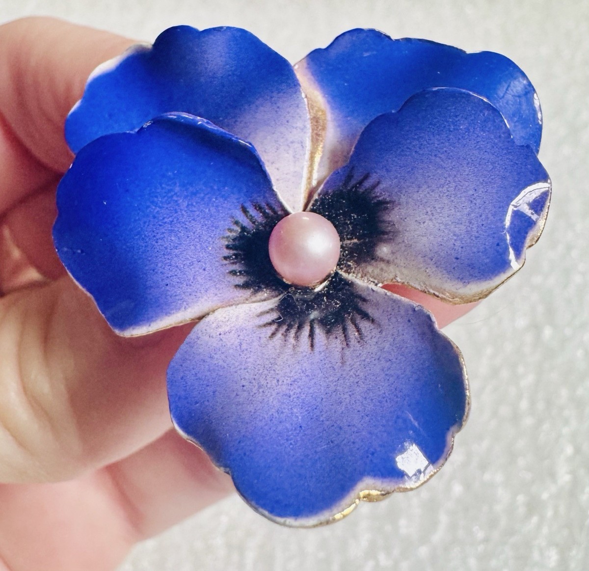 Vintage Blue Purple Enamel Pansy Flower Brooch Pin