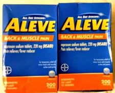 Lot Of 2pk x 200= 400 tablets Aleve Back Muscle Pain Reliever  EXP 06/2026